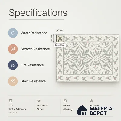 Handmade Third Fired Patterned Wall & Floor Corner Tile TL 13121 I Rust Leaf 147x147 mm Embossed Glossy Finish Vitrified Tile - 9 mm | Suitable For Kitchen, Bathroom, Living Area