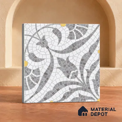 Handmade Third Fired Patterned Wall & Floor Decor Tile TL 13121 J Tiberis Grey 300x300 mm Embossed Glossy Finish Vitrified Tile - 9 mm | Suitable For Kitchen, Bathroom, Living Area