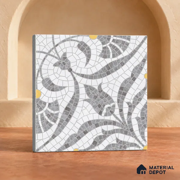 Handmade Third Fired Patterned Wall & Floor Decor Tile TL 13121 J Tiberis Grey 300x300 mm Embossed Glossy Finish Vitrified Tile - 9 mm | Suitable For Kitchen, Bathroom, Living Area