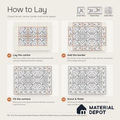 Handmade Third Fired Patterned Wall & Floor Border Tile TL 13121 K Tiberis Grey 300x147 mm Embossed Glossy Finish Vitrified Tile - 9 mm | Suitable For Kitchen, Bathroom, Living Area