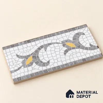 Handmade Third Fired Patterned Wall & Floor Border Tile TL 13121 K Tiberis Grey 300x147 mm Embossed Glossy Finish Vitrified Tile - 9 mm | Suitable For Kitchen, Bathroom, Living Area
