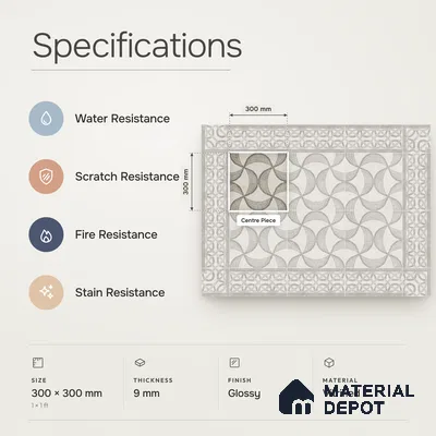 Handmade Third Fired Patterned Wall & Floor Decor Tile TL 13122 Beige Interlaced 300x300 mm Embossed Glossy Finish Vitrified Tile - 9 mm | Suitable For Kitchen, Bathroom, Living Area
