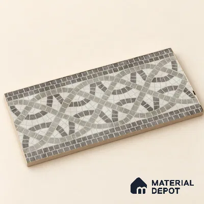 Handmade Third Fired Patterned Wall & Floor Border Tile TL 13122 B Beige Interlaced 300x147 mm Embossed Glossy Finish Vitrified Tile - 9 mm | Suitable For Kitchen, Bathroom, Living Area
