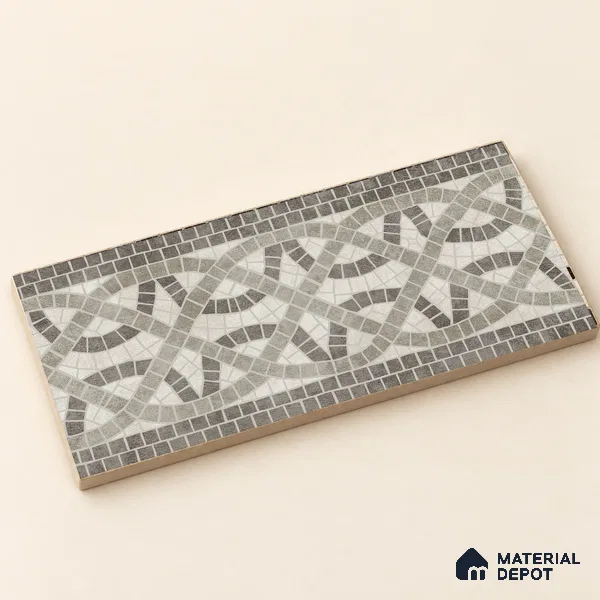 Handmade Third Fired Patterned Wall & Floor Border Tile TL 13122 B Beige Interlaced 300x147 mm Embossed Glossy Finish Vitrified Tile - 9 mm | Suitable For Kitchen, Bathroom, Living Area