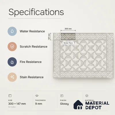 Handmade Third Fired Patterned Wall & Floor Border Tile TL 13122 B Beige Interlaced 300x147 mm Embossed Glossy Finish Vitrified Tile - 9 mm | Suitable For Kitchen, Bathroom, Living Area