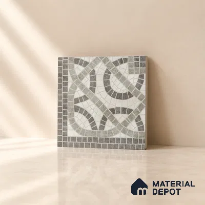 Handmade Third Fired Patterned Wall & Floor Corner Tile TL 13122 C Beige Interlaced 147x147 mm Embossed Glossy Finish Vitrified Tile - 9 mm | Suitable For Kitchen, Bathroom, Living Area