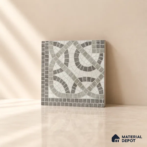 Handmade Third Fired Patterned Wall & Floor Corner Tile TL 13122 C Beige Interlaced 147x147 mm Embossed Glossy Finish Vitrified Tile - 9 mm | Suitable For Kitchen, Bathroom, Living Area