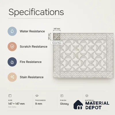 Handmade Third Fired Patterned Wall & Floor Corner Tile TL 13122 C Beige Interlaced 147x147 mm Embossed Glossy Finish Vitrified Tile - 9 mm | Suitable For Kitchen, Bathroom, Living Area