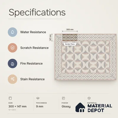 Handmade Third Fired Patterned Wall & Floor Border Tile TL 13122 E Terracotta Interlaced 300x147 mm Embossed Glossy Finish Vitrified Tile - 9 mm | Suitable For Kitchen, Bathroom, Living Area