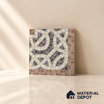 Handmade Third Fired Patterned Wall & Floor Corner Tile TL 13122 F Terracotta Interlaced 147x147 mm Embossed Glossy Finish Vitrified Tile - 9 mm | Suitable For Kitchen, Bathroom, Living Area