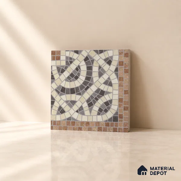 Handmade Third Fired Patterned Wall & Floor Corner Tile TL 13122 F Terracotta Interlaced 147x147 mm Embossed Glossy Finish Vitrified Tile - 9 mm | Suitable For Kitchen, Bathroom, Living Area