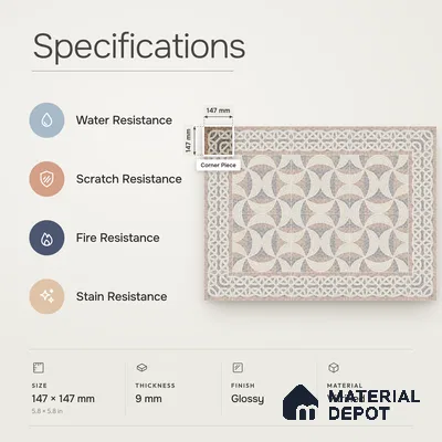 Handmade Third Fired Patterned Wall & Floor Corner Tile TL 13122 F Terracotta Interlaced 147x147 mm Embossed Glossy Finish Vitrified Tile - 9 mm | Suitable For Kitchen, Bathroom, Living Area