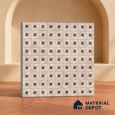 Handmade Third Fired Patterned Wall & Floor Decor Tile TL 13123 Red Basketweave 300x300 mm Embossed Glossy Finish Vitrified Tile - 9 mm | Suitable For Kitchen, Bathroom, Living Area