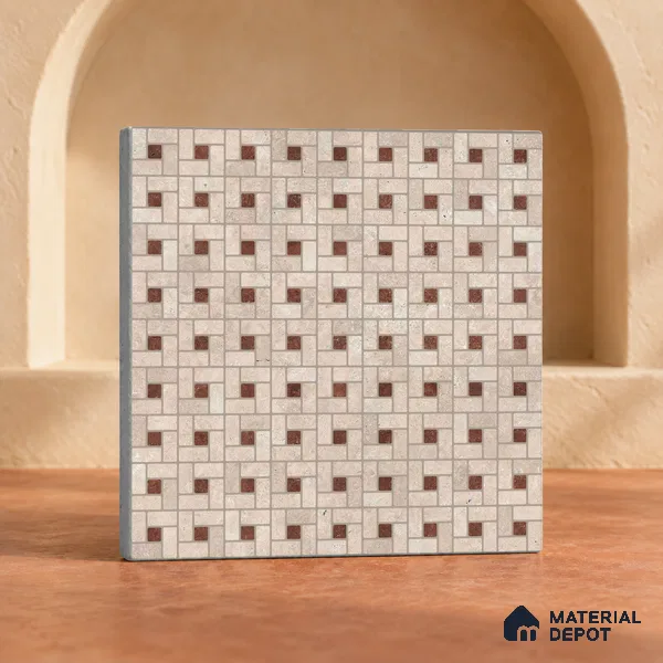 Handmade Third Fired Patterned Wall & Floor Decor Tile TL 13123 Red Basketweave 300x300 mm Embossed Glossy Finish Vitrified Tile - 9 mm | Suitable For Kitchen, Bathroom, Living Area