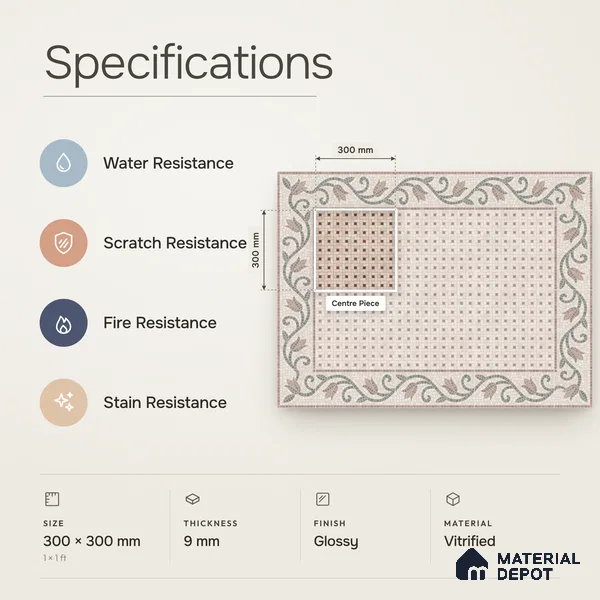 Handmade Third Fired Patterned Wall & Floor Decor Tile TL 13123 Red Basketweave 300x300 mm Embossed Glossy Finish Vitrified Tile - 9 mm | Suitable For Kitchen, Bathroom, Living Area
