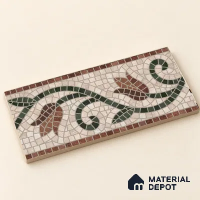Handmade Third Fired Patterned Wall & Floor Border Tile TL 13123 B Red Basketweave 300x147 mm Embossed Glossy Finish Vitrified Tile - 9 mm | Suitable For Kitchen, Bathroom, Living Area