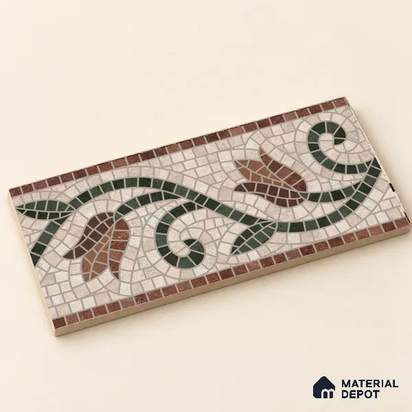 Handmade Third Fired Patterned Wall & Floor Border Tile TL 13123 B Red Basketweave 300x147 mm Embossed Glossy Finish Vitrified Tile - 9 mm | Suitable For Kitchen, Bathroom, Living Area