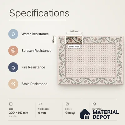 Handmade Third Fired Patterned Wall & Floor Border Tile TL 13123 B Red Basketweave 300x147 mm Embossed Glossy Finish Vitrified Tile - 9 mm | Suitable For Kitchen, Bathroom, Living Area