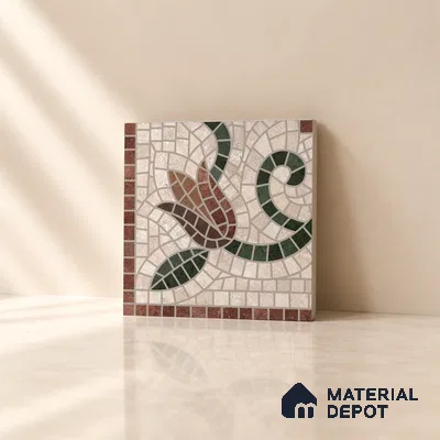 Handmade Third Fired Patterned Wall & Floor Corner Tile TL 13123 C Red Basketweave 147x147 mm Embossed Glossy Finish Vitrified Tile - 9 mm | Suitable For Kitchen, Bathroom, Living Area