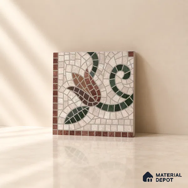Handmade Third Fired Patterned Wall & Floor Corner Tile TL 13123 C Red Basketweave 147x147 mm Embossed Glossy Finish Vitrified Tile - 9 mm | Suitable For Kitchen, Bathroom, Living Area
