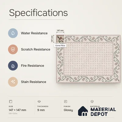 Handmade Third Fired Patterned Wall & Floor Corner Tile TL 13123 C Red Basketweave 147x147 mm Embossed Glossy Finish Vitrified Tile - 9 mm | Suitable For Kitchen, Bathroom, Living Area
