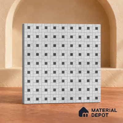 Handmade Third Fired Patterned Wall & Floor Decor Tile TL 13123 D Charcoal Basketweave 300x300 mm Embossed Glossy Finish Vitrified Tile - 9 mm | Suitable For Kitchen, Bathroom, Living Area