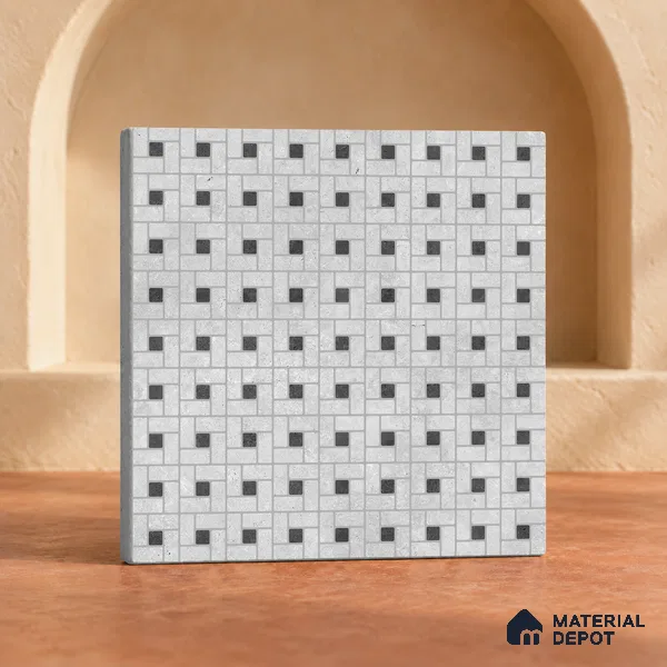 Handmade Third Fired Patterned Wall & Floor Decor Tile TL 13123 D Charcoal Basketweave 300x300 mm Embossed Glossy Finish Vitrified Tile - 9 mm | Suitable For Kitchen, Bathroom, Living Area