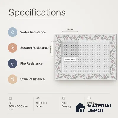 Handmade Third Fired Patterned Wall & Floor Decor Tile TL 13123 D Charcoal Basketweave 300x300 mm Embossed Glossy Finish Vitrified Tile - 9 mm | Suitable For Kitchen, Bathroom, Living Area