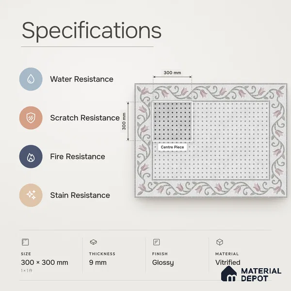 Handmade Third Fired Patterned Wall & Floor Decor Tile TL 13123 D Charcoal Basketweave 300x300 mm Embossed Glossy Finish Vitrified Tile - 9 mm | Suitable For Kitchen, Bathroom, Living Area
