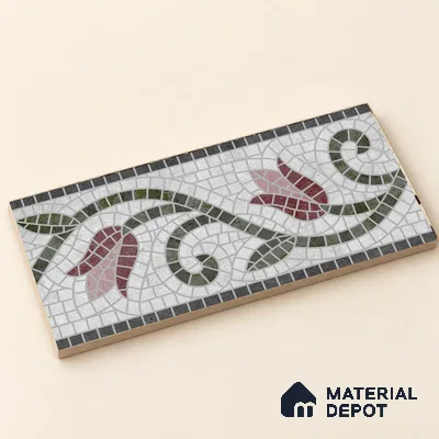 Handmade Third Fired Patterned Wall & Floor Border Tile TL 13123 E Charcoal Basketweave 300x147 mm Embossed Glossy Finish Vitrified Tile - 9 mm | Suitable For Kitchen, Bathroom, Living Area
