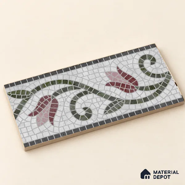 Handmade Third Fired Patterned Wall & Floor Border Tile TL 13123 E Charcoal Basketweave 300x147 mm Embossed Glossy Finish Vitrified Tile - 9 mm | Suitable For Kitchen, Bathroom, Living Area