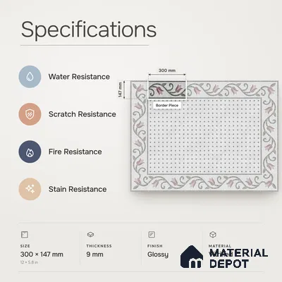 Handmade Third Fired Patterned Wall & Floor Border Tile TL 13123 E Charcoal Basketweave 300x147 mm Embossed Glossy Finish Vitrified Tile - 9 mm | Suitable For Kitchen, Bathroom, Living Area
