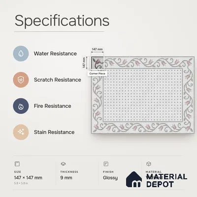 Handmade Third Fired Patterned Wall & Floor Corner Tile TL 13123 F Charcoal Basketweave 147x147 mm Embossed Glossy Finish Vitrified Tile - 9 mm | Suitable For Kitchen, Bathroom, Living Area