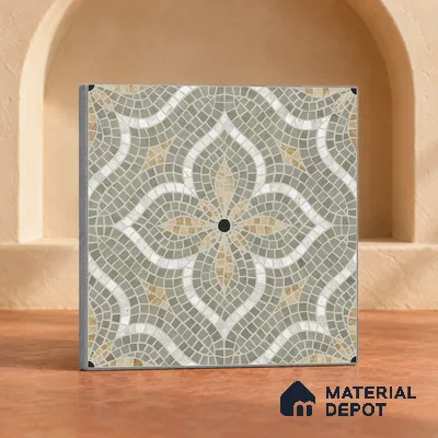 Handmade Third Fired Patterned Wall & Floor Decor Tile TL 13124 Sage Ochre 300x300 mm Embossed Glossy Finish Vitrified Tile - 9 mm | Suitable For Kitchen, Bathroom, Living Area