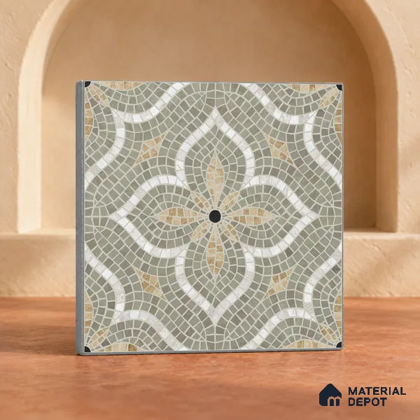 Handmade Third Fired Patterned Wall & Floor Decor Tile TL 13124 Sage Ochre 300x300 mm Embossed Glossy Finish Vitrified Tile - 9 mm | Suitable For Kitchen, Bathroom, Living Area