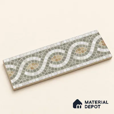 Handmade Third Fired Patterned Wall & Floor Border Tile TL 13124 B Sage Ochre 300x97 mm Embossed Glossy Finish Vitrified Tile - 9 mm | Suitable For Kitchen, Bathroom, Living Area
