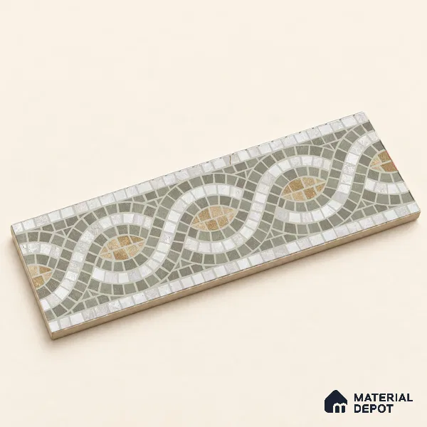 Handmade Third Fired Patterned Wall & Floor Border Tile TL 13124 B Sage Ochre 300x97 mm Embossed Glossy Finish Vitrified Tile - 9 mm | Suitable For Kitchen, Bathroom, Living Area