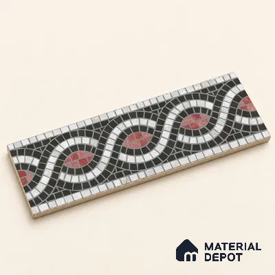 Handmade Third Fired Patterned Wall & Floor Border Tile TL 13124 E Charcoal Ogee 300x97 mm Embossed Glossy Finish Vitrified Tile - 9 mm | Suitable For Kitchen, Bathroom, Living Area