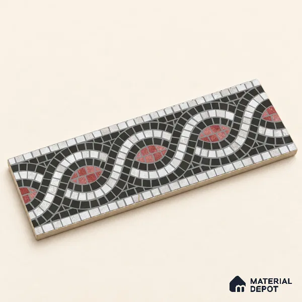 Handmade Third Fired Patterned Wall & Floor Border Tile TL 13124 E Charcoal Ogee 300x97 mm Embossed Glossy Finish Vitrified Tile - 9 mm | Suitable For Kitchen, Bathroom, Living Area