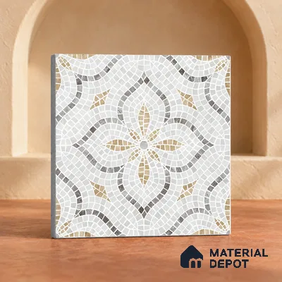 Handmade Third Fired Patterned Wall & Floor Decor Tile TL 13124 G White Ogee 300x300 mm Embossed Glossy Finish Vitrified Tile - 9 mm | Suitable For Kitchen, Bathroom, Living Area