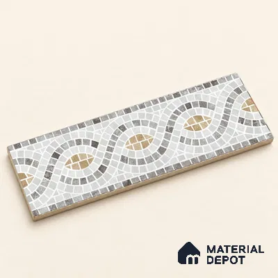 Handmade Third Fired Patterned Wall & Floor Border Tile TL 13124 H White Ogee 300x97 mm Embossed Glossy Finish Vitrified Tile - 9 mm | Suitable For Kitchen, Bathroom, Living Area