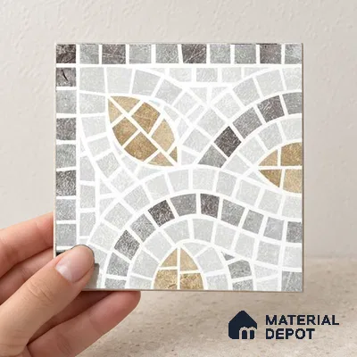 Handmade Third Fired Patterned Wall & Floor Corner Tile TL 13124 I White Ogee 97x97 mm Embossed Glossy Finish Vitrified Tile - 9 mm | Suitable For Kitchen, Bathroom, Living Area