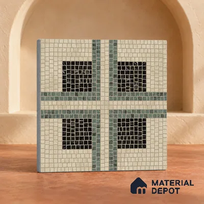 Handmade Third Fired Patterned Wall & Floor Decor Tile TL 13125 Green Cross 300x300 mm Embossed Glossy Finish Vitrified Tile - 9 mm | Suitable For Kitchen, Bathroom, Living Area