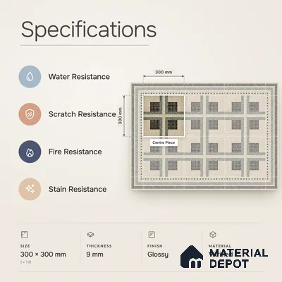 Handmade Third Fired Patterned Wall & Floor Decor Tile TL 13125 Green Cross 300x300 mm Embossed Glossy Finish Vitrified Tile - 9 mm | Suitable For Kitchen, Bathroom, Living Area
