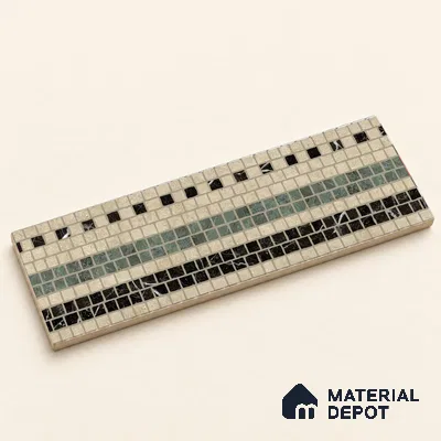 Handmade Third Fired Patterned Wall & Floor Border Tile TL 13125 B Green Cross 300x97 mm Embossed Glossy Finish Vitrified Tile - 9 mm | Suitable For Kitchen, Bathroom, Living Area