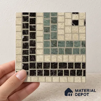 Handmade Third Fired Patterned Wall & Floor Corner Tile TL 13125 C Green Cross 97x97 mm Embossed Glossy Finish Vitrified Tile - 9 mm | Suitable For Kitchen, Bathroom, Living Area