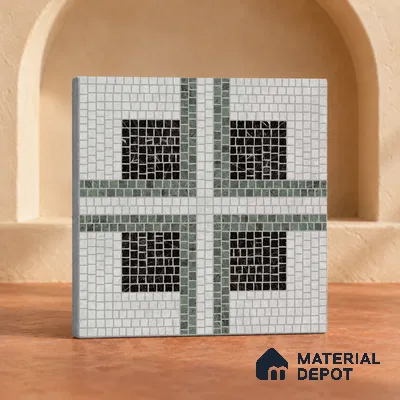 Handmade Third Fired Patterned Wall & Floor Decor Tile TL 13125 D Grey Cross 300x300 mm Embossed Glossy Finish Vitrified Tile - 9 mm | Suitable For Kitchen, Bathroom, Living Area