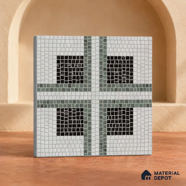 Handmade Third Fired Patterned Wall & Floor Decor Tile TL 13125 D Grey Cross 300x300 mm Embossed Glossy Finish Vitrified Tile - 9 mm | Suitable For Kitchen, Bathroom, Living Area