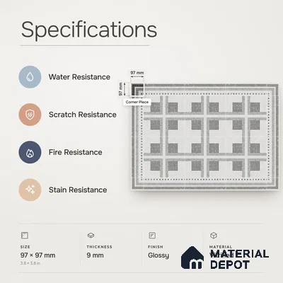 Handmade Third Fired Patterned Wall & Floor Corner Tile TL 13125 F Grey Cross 97x97 mm Embossed Glossy Finish Vitrified Tile - 9 mm | Suitable For Kitchen, Bathroom, Living Area