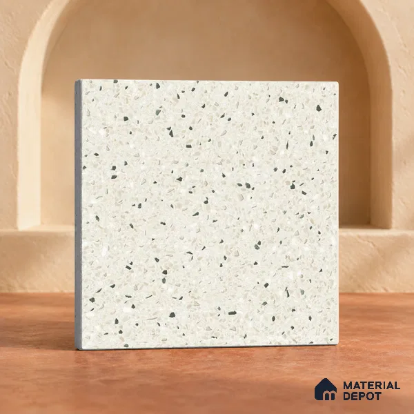Handmade Third Fired Patterned Wall & Floor Decor Tile TL 13126 Ivory Terrazzo 300x300 mm Embossed Glossy Finish Vitrified Tile - 9 mm | Suitable For Kitchen, Bathroom, Living Area